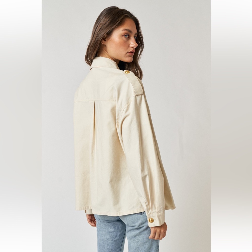NWOT Cotton & Tencel Cream Gold Button Lightweight Jacket - Med. - Picture 5 of 6